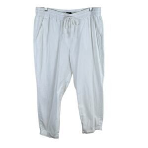 J. Crew White Elastic Waist Cuffed Cropped Lightweight Linen Cotton Pants Sz 12